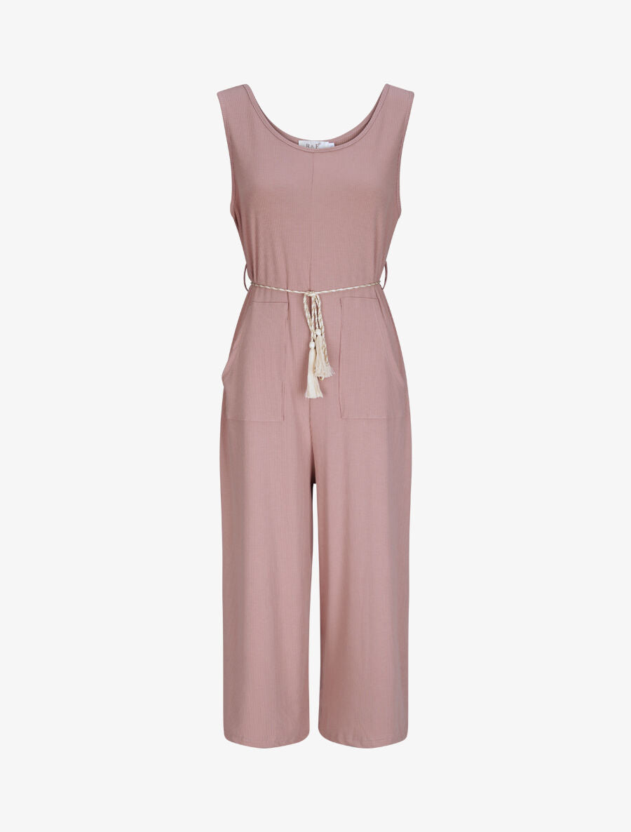 Combinaison oversize uni côtelée - Vieux rose - 4
