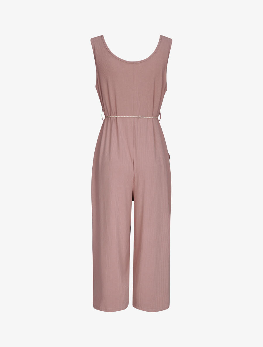 Combinaison oversize uni côtelée - Vieux rose - 2