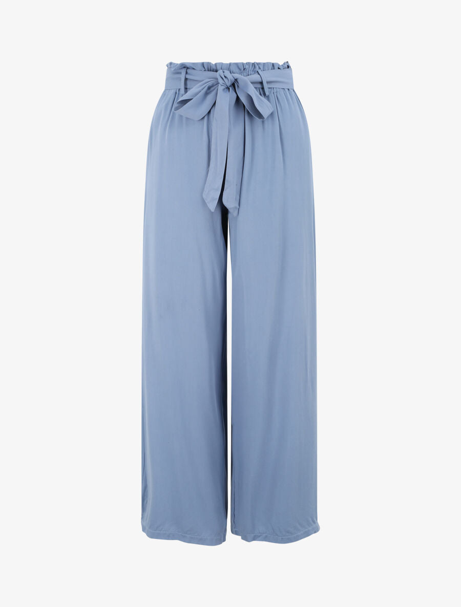 Pantalon fluide uni - Bleu ciel - 4