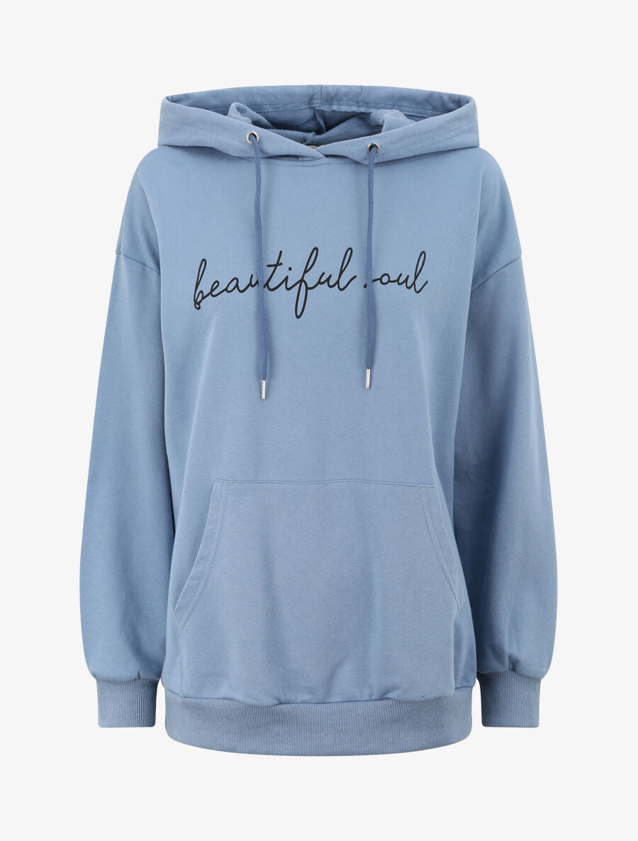 Sweat à capuche à inscription - Bleu - 1