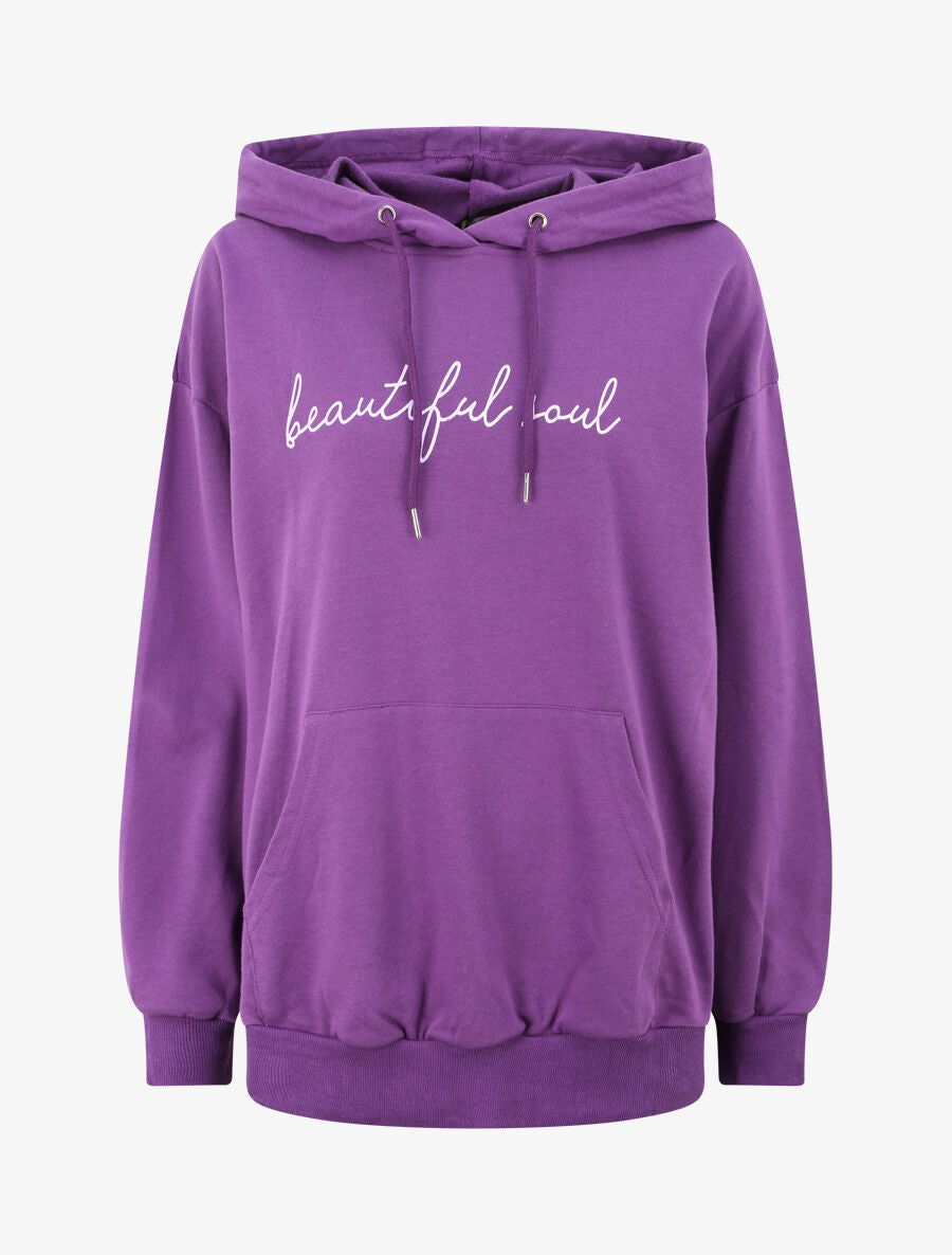 Sweat à capuche à inscription - Violet - 1