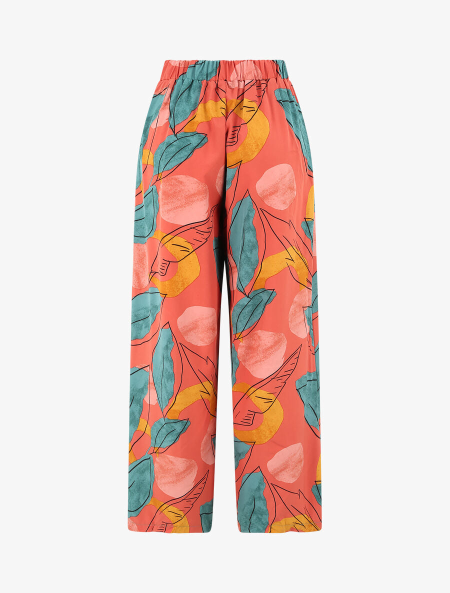 Pantalon fluide coupe loose à imprimé grandes feuilles - Corail - 2