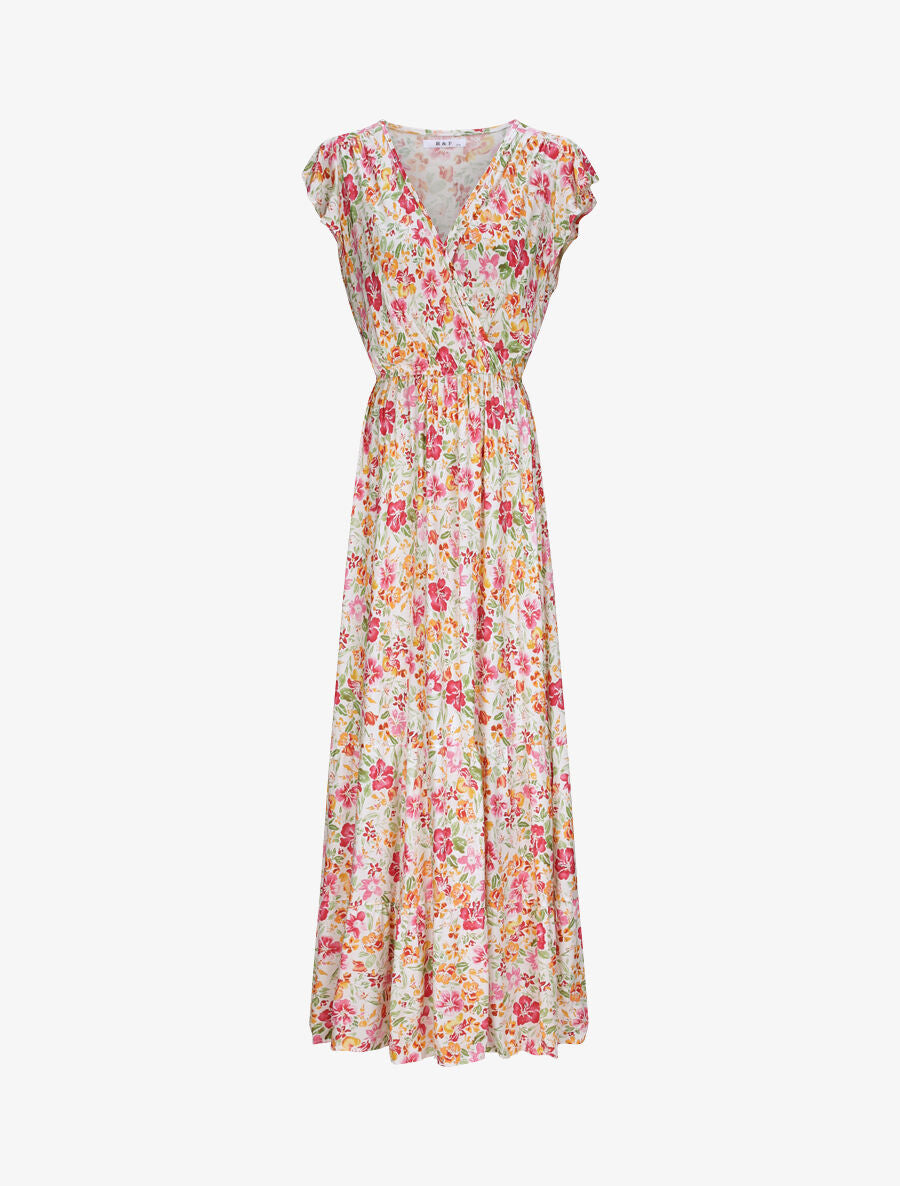 Robe longue à imprimé roses - Blanc - 1
