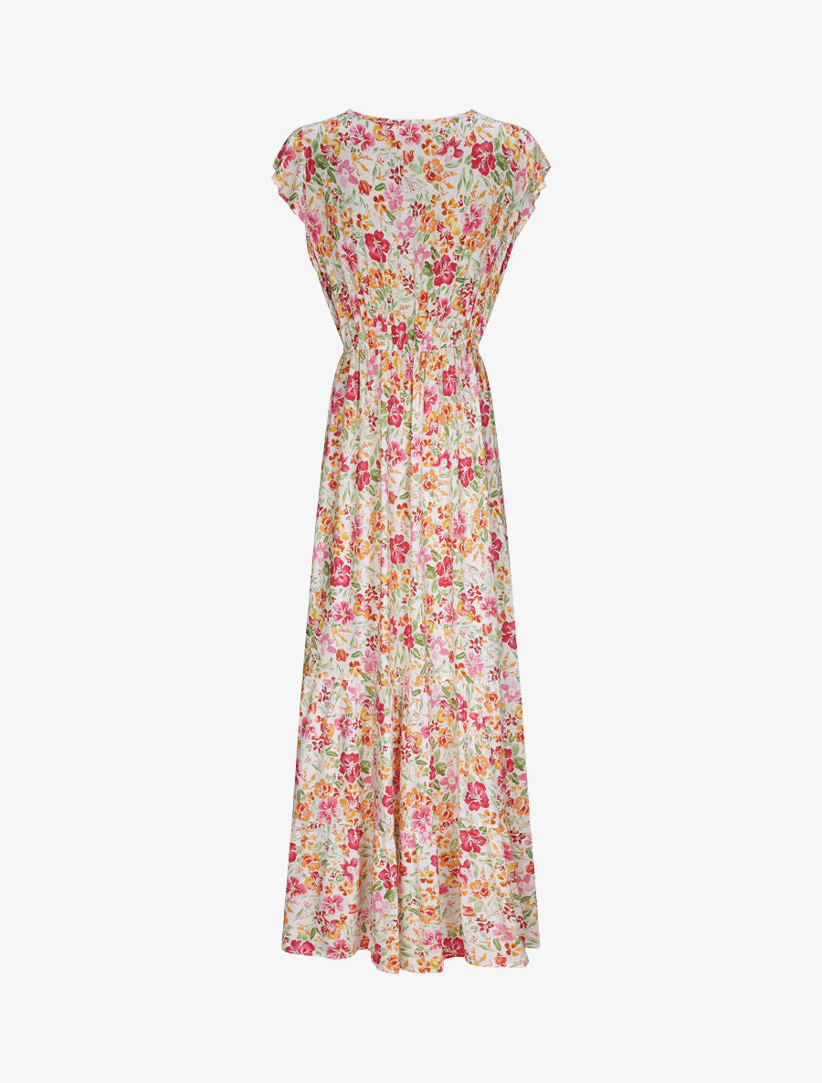 Robe longue à imprimé roses - Blanc - 2