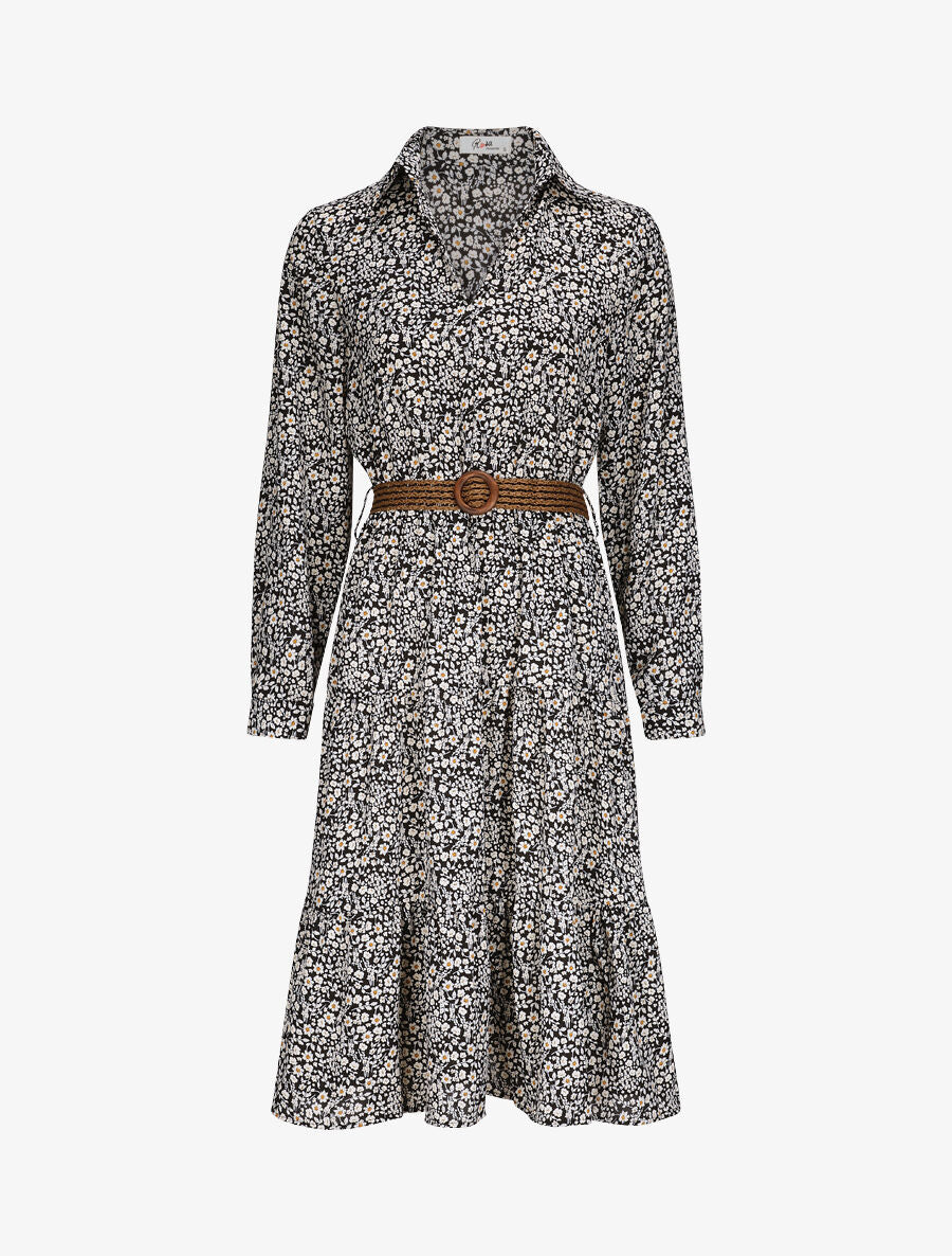 Robe longue à imprimé fleurs - Noir - 1