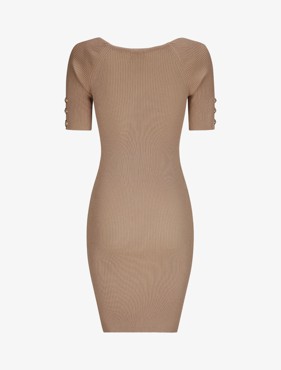 Robe courte ajustée unie à col en coeur - Beige - 2