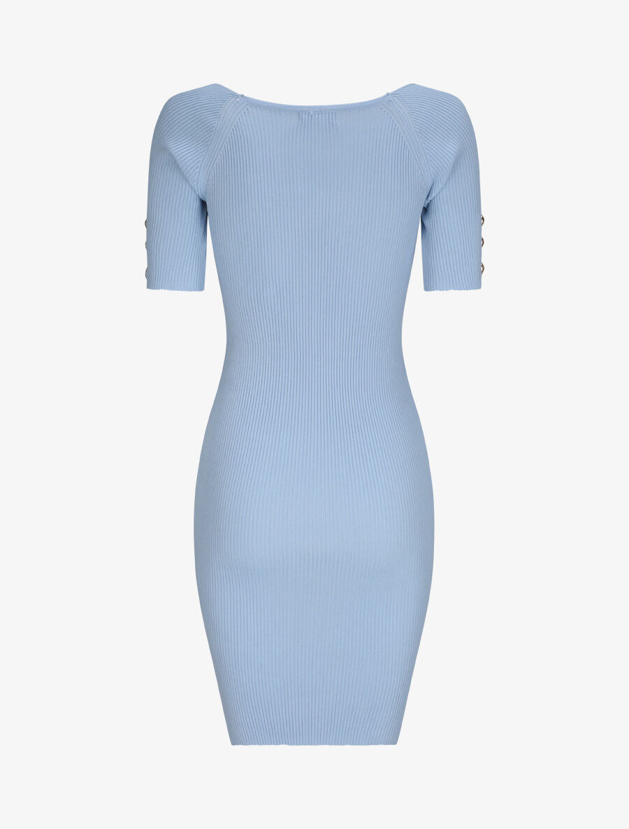 Robe courte ajustée unie à col en coeur - Bleu ciel - 2