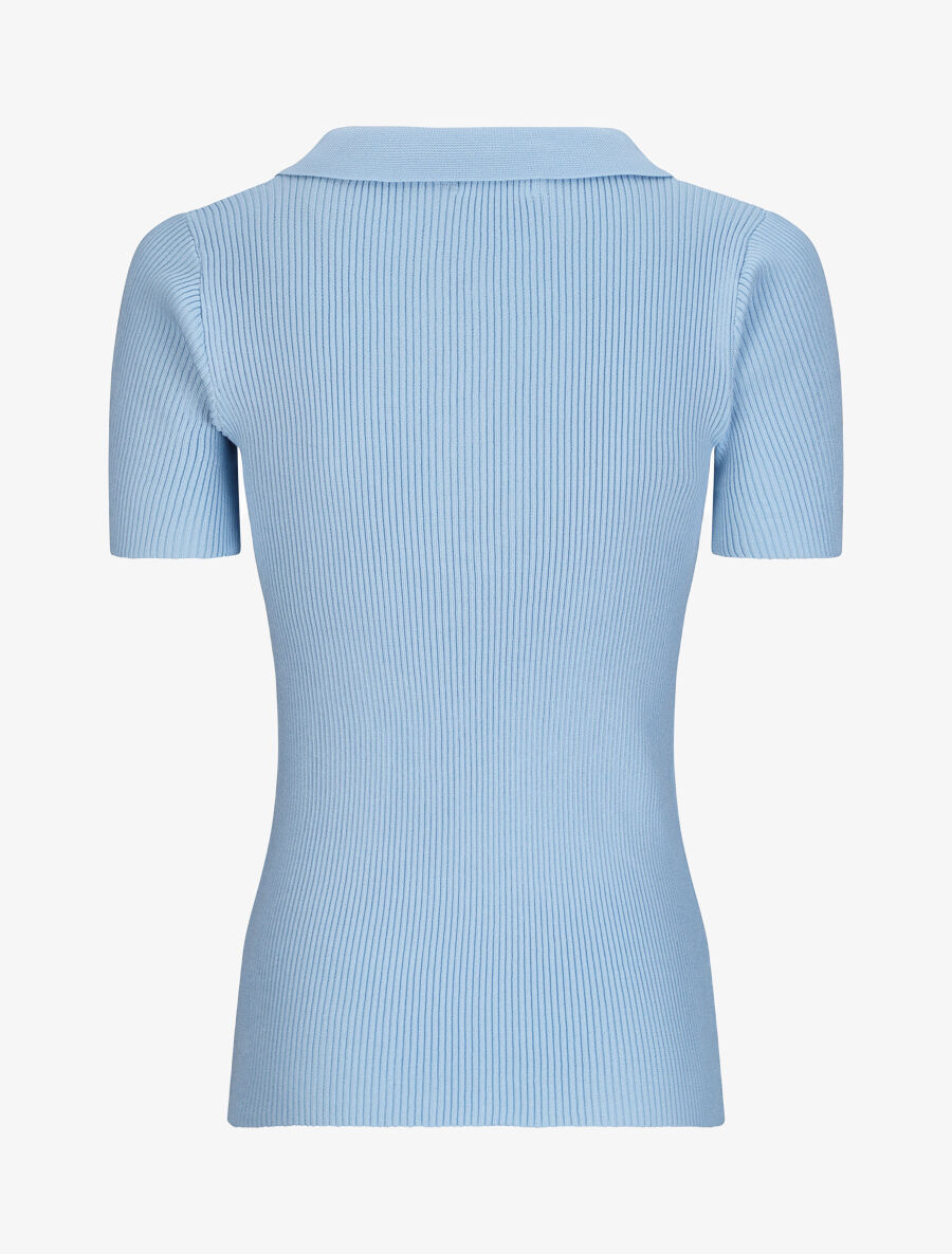 Polo ajusté en maille côtelée - Bleu ciel - 2