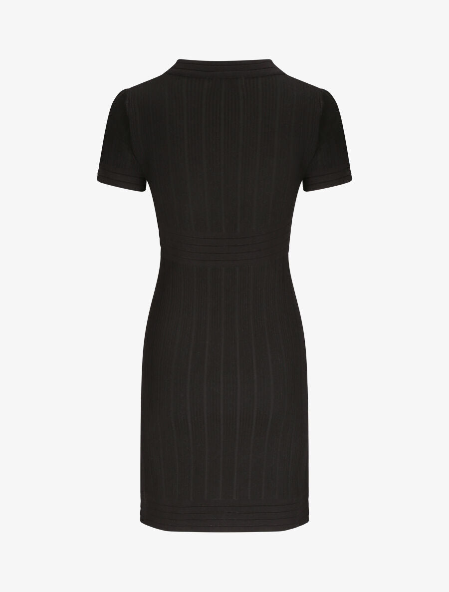 Robe courte ajustée côtelée à boutons dorés - Noir - 2