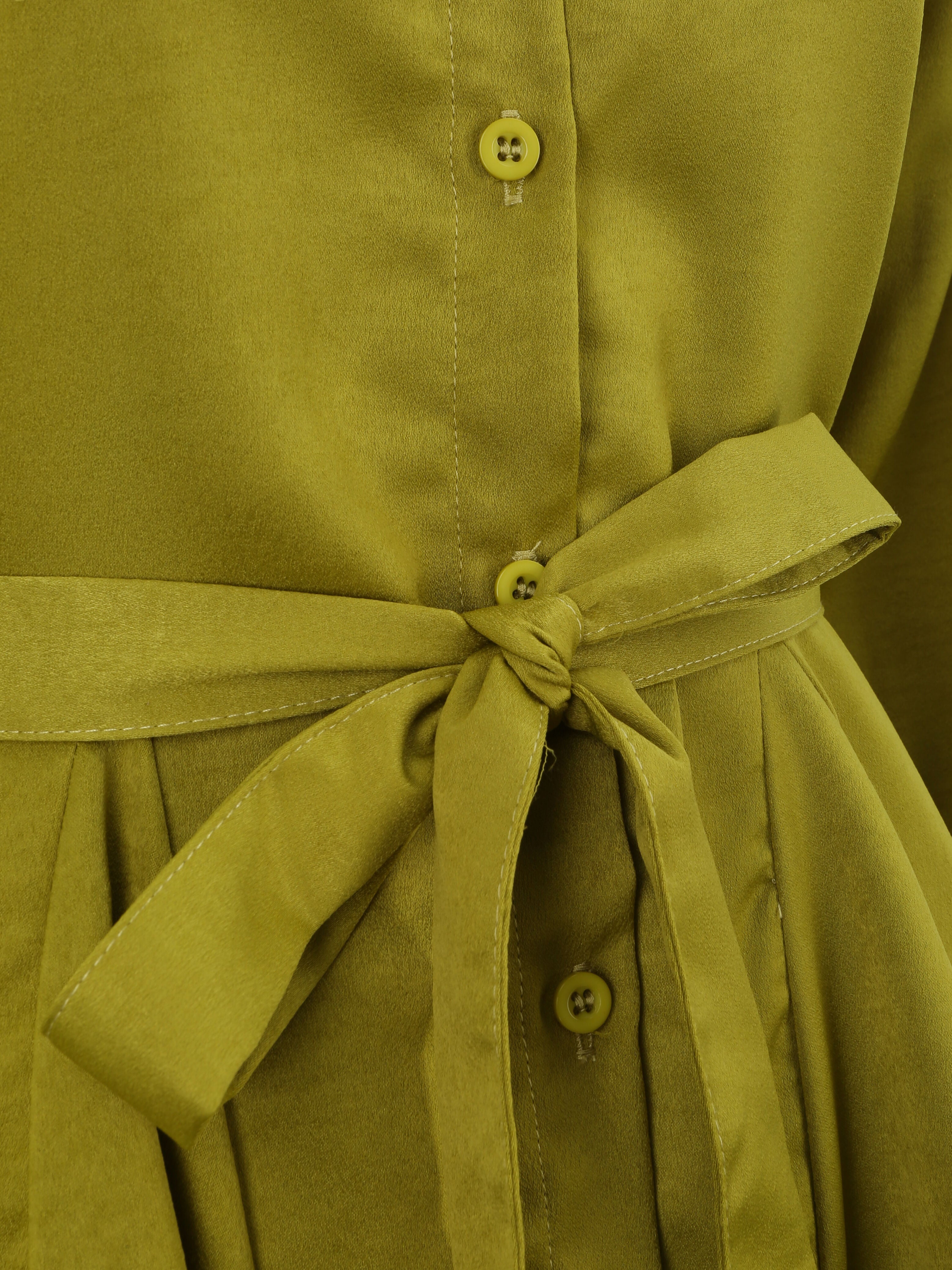Robe chemise satinée à bords volantés - Vert anis - 3
