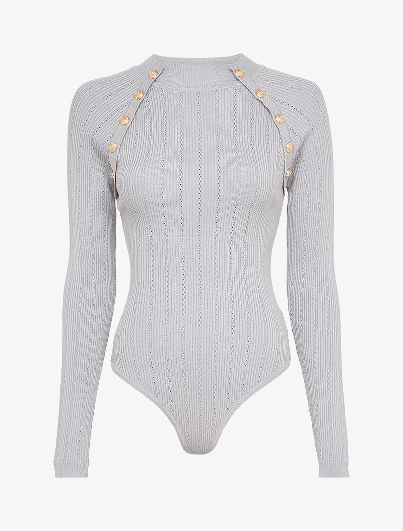 Body côtelé à épaules boutonnées - Gris - 1