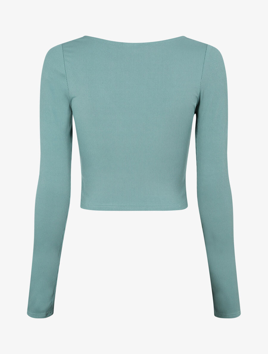 Crop top côtelé avec liens de serrage - Menthe - 2