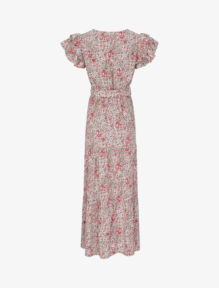 Robe longue empire fendue à imprimé fleurs des champs - Kaki - 2