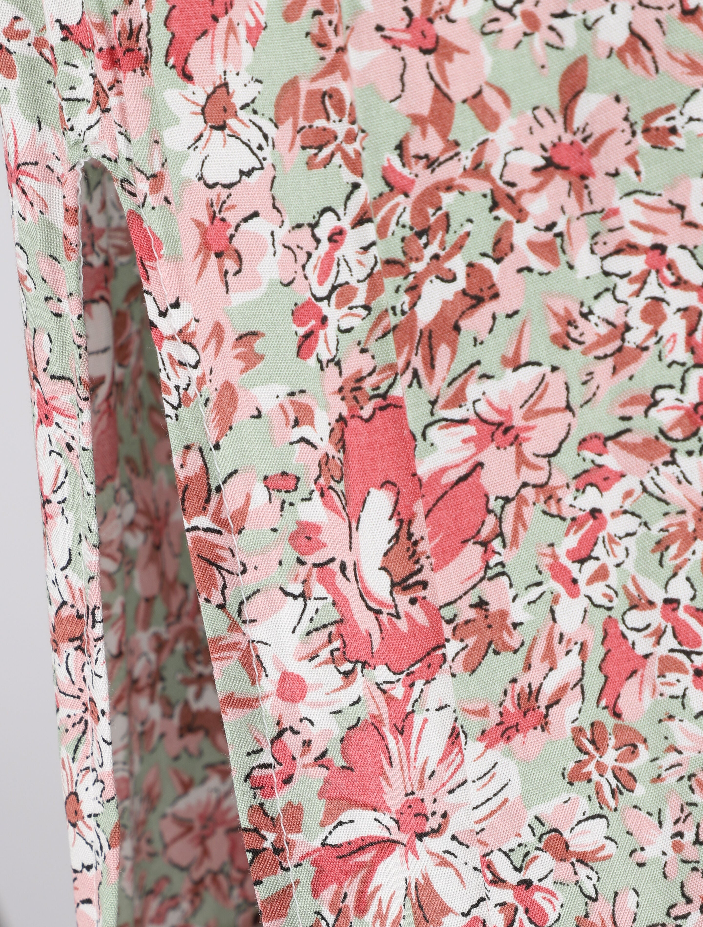Robe longue empire fendue à imprimé fleurs des champs - Kaki - 3