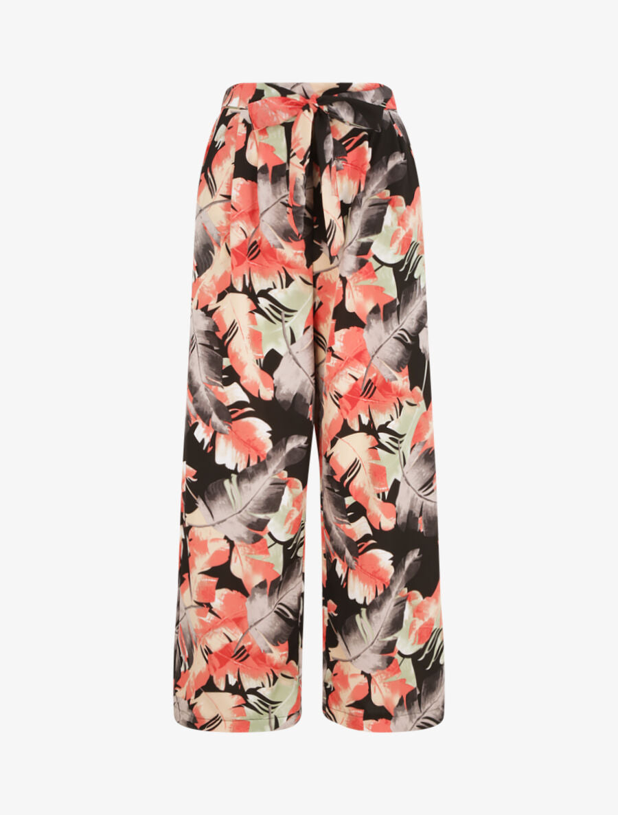 Pantalon ample à imprimé feuilles stylisées - Noir - 5
