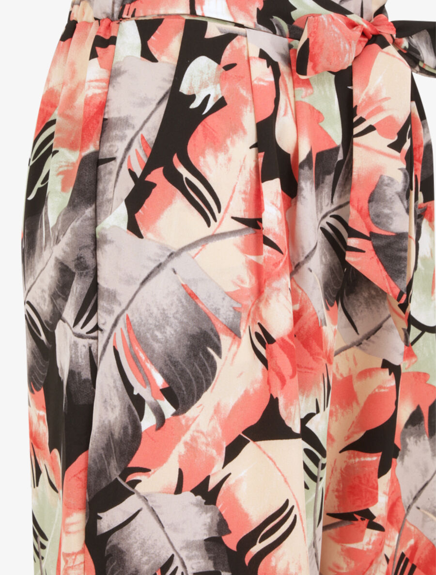 Pantalon ample à imprimé feuilles stylisées - Noir - 3