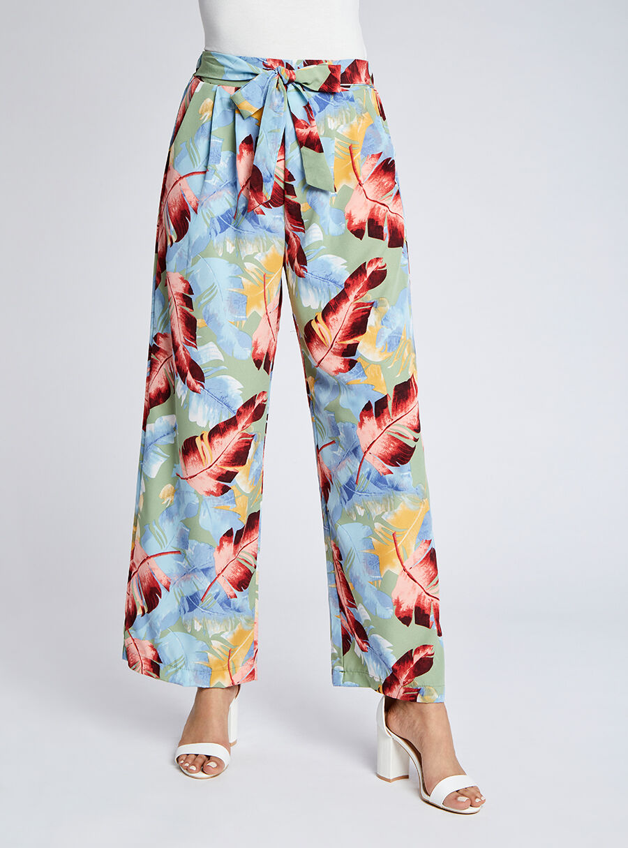 Pantalon ample à imprimé feuilles stylisées - Vert - 4