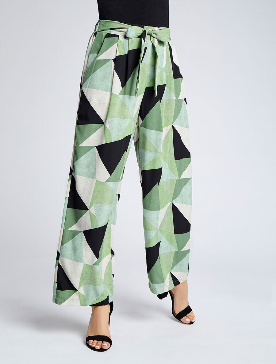 Pantalon ample à imprimé géométrique - Vert - 4