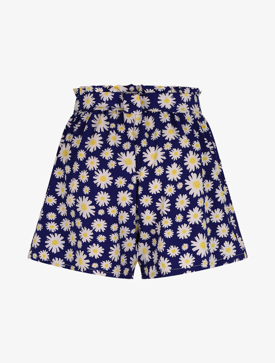 Short à taille froncée imprimé pâquerettes - Bleu - 2