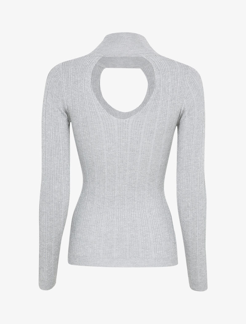 Pull côtelé à décolleté en V - Gris - 2