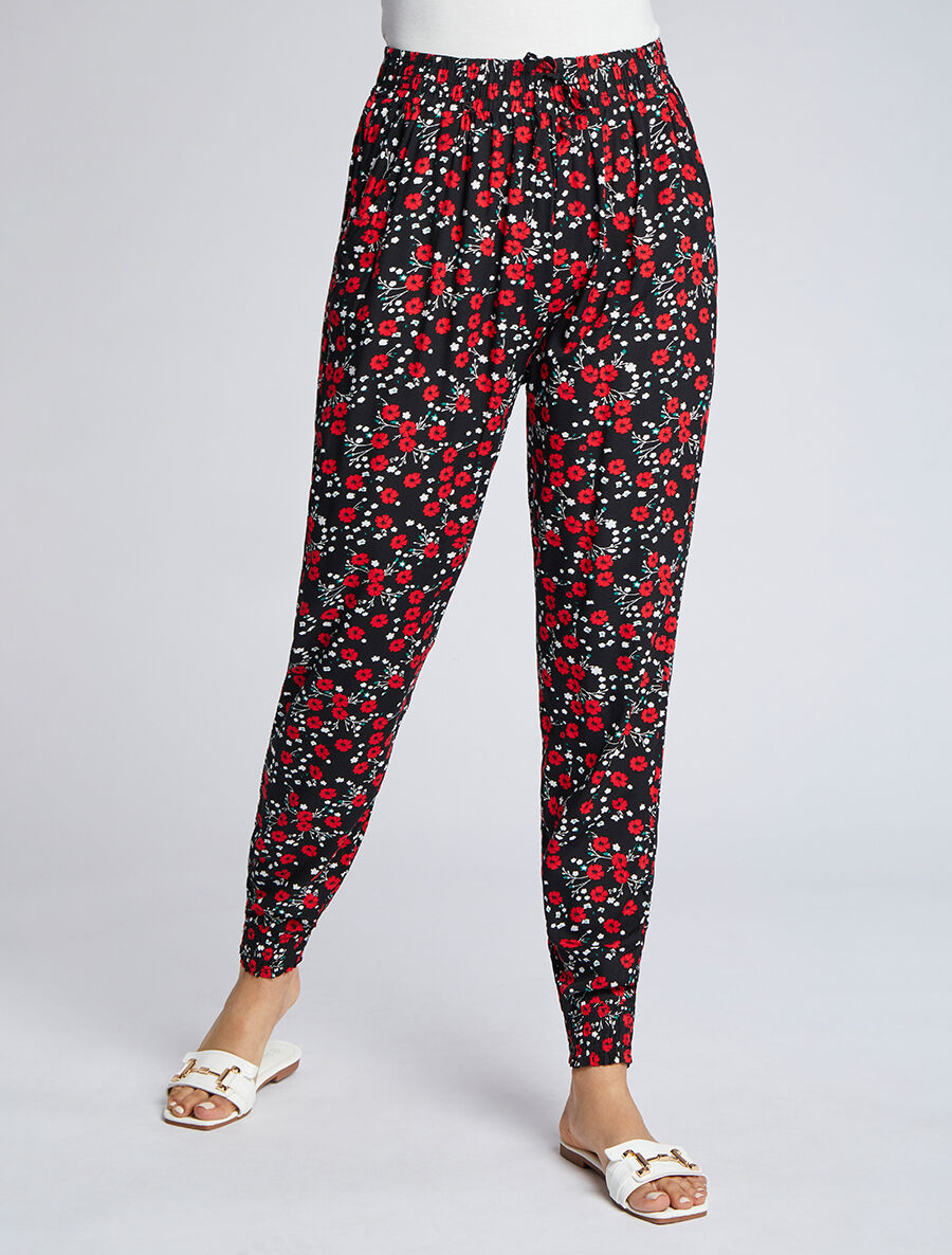Pantalon imprimé fleurs des champs - Noir - 4