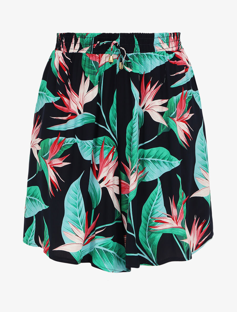Short fluide imprimé fleurs exotiques - Marine - 1