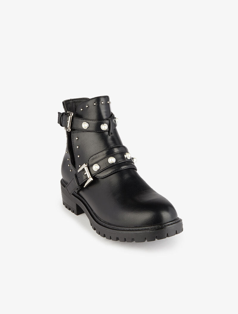 Bottines ajourées à détails cloutés et perlés - Noir - 3