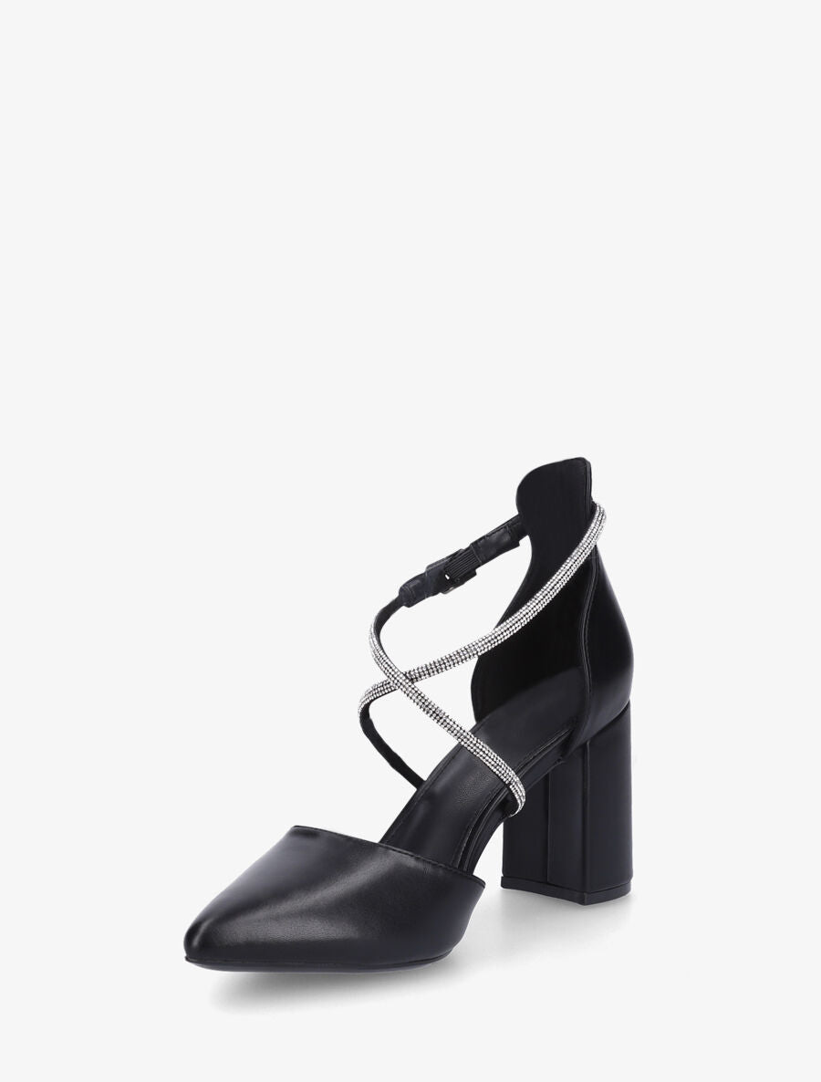 Escarpins unis à talon bloc et strass - Noir - 3