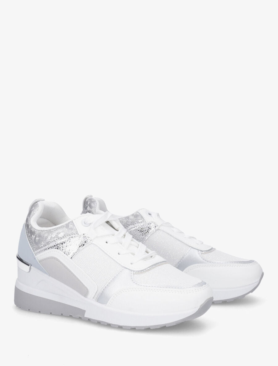 Sneakers compensées et empiècement métal - Blanc - 4