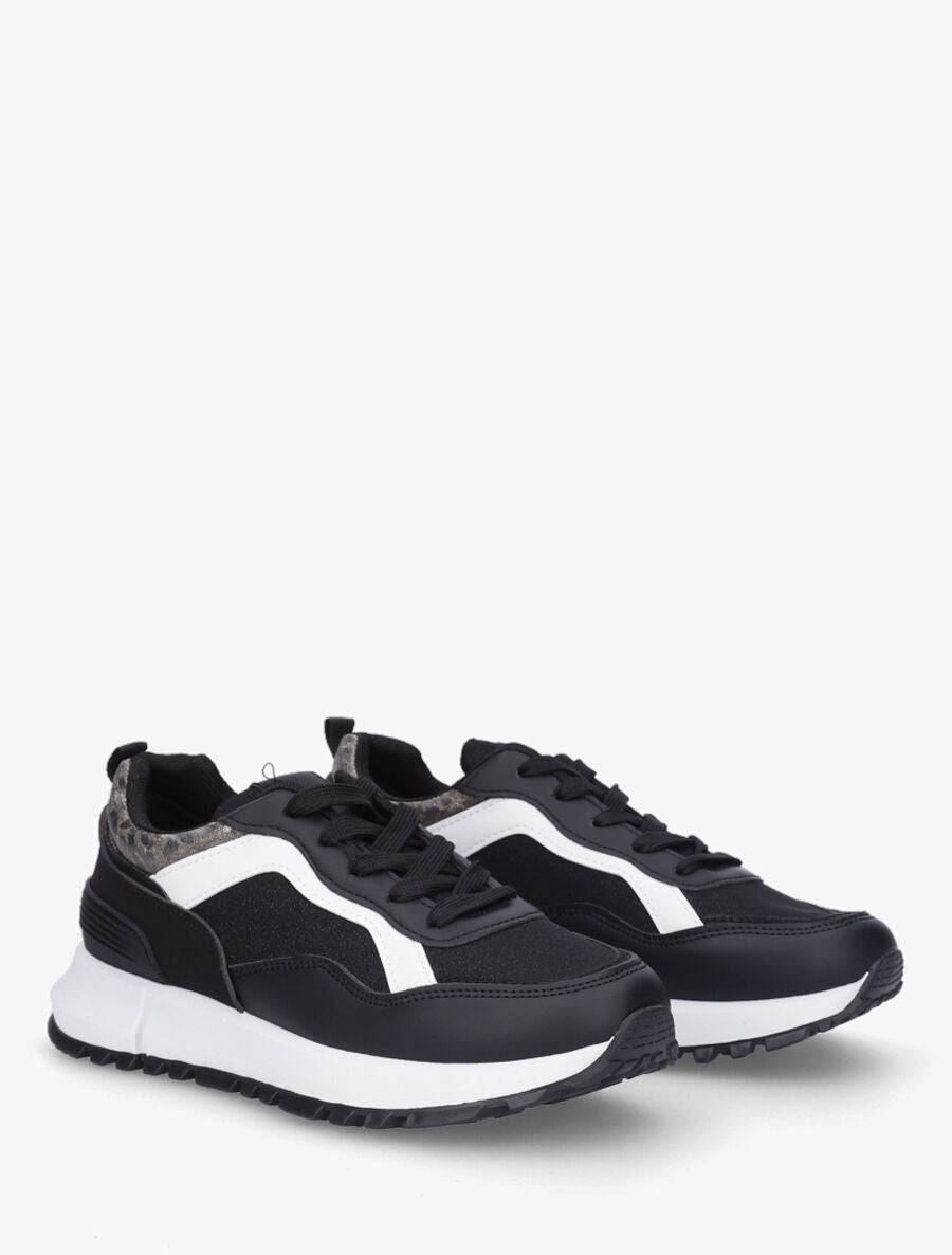 Sneakers compensées et paillettes - Noir - 4