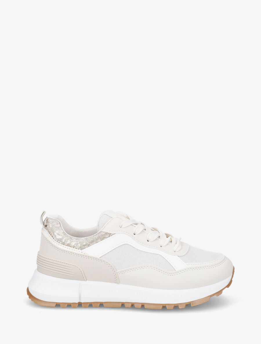 Sneakers compensées et paillettes - Beige - 1