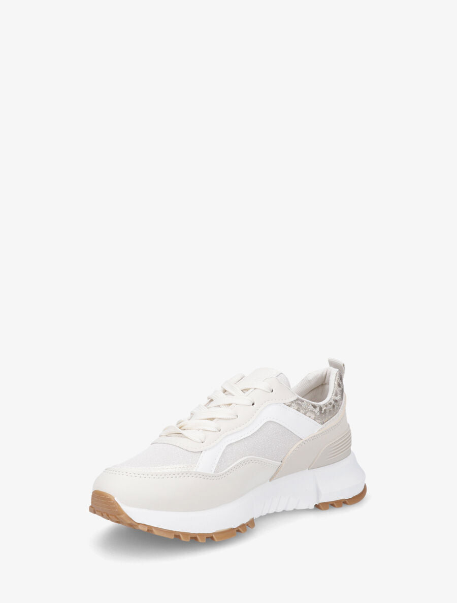 Sneakers compensées et paillettes - Beige - 3