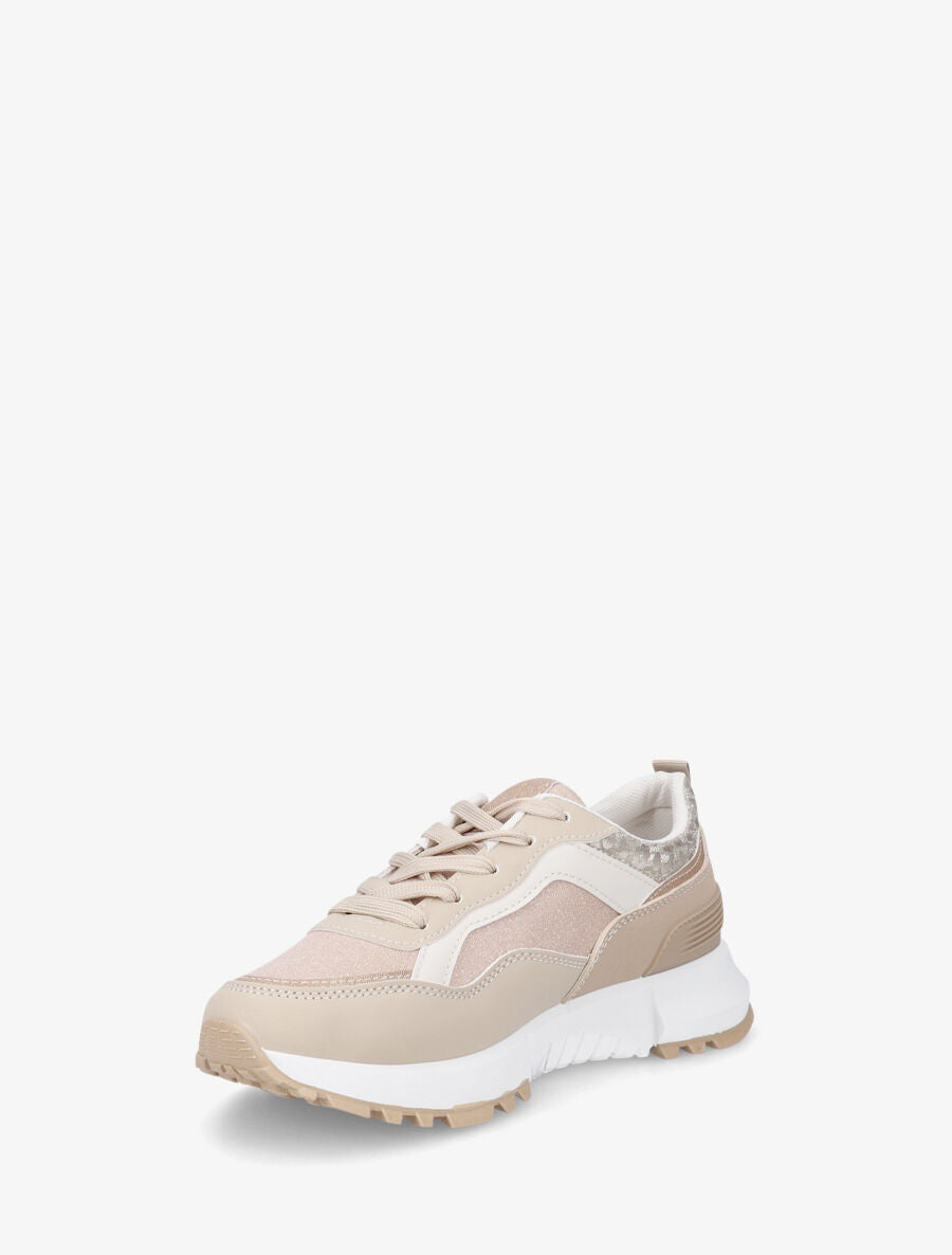 Sneakers compensées et paillettes - Camel - 3