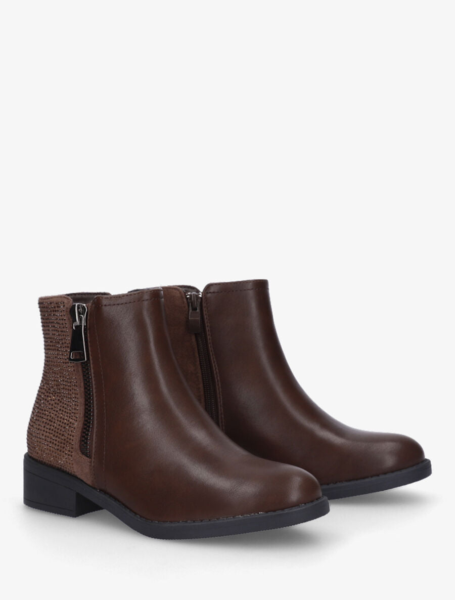 Bottines bi-matière et double zips - Marron - 4
