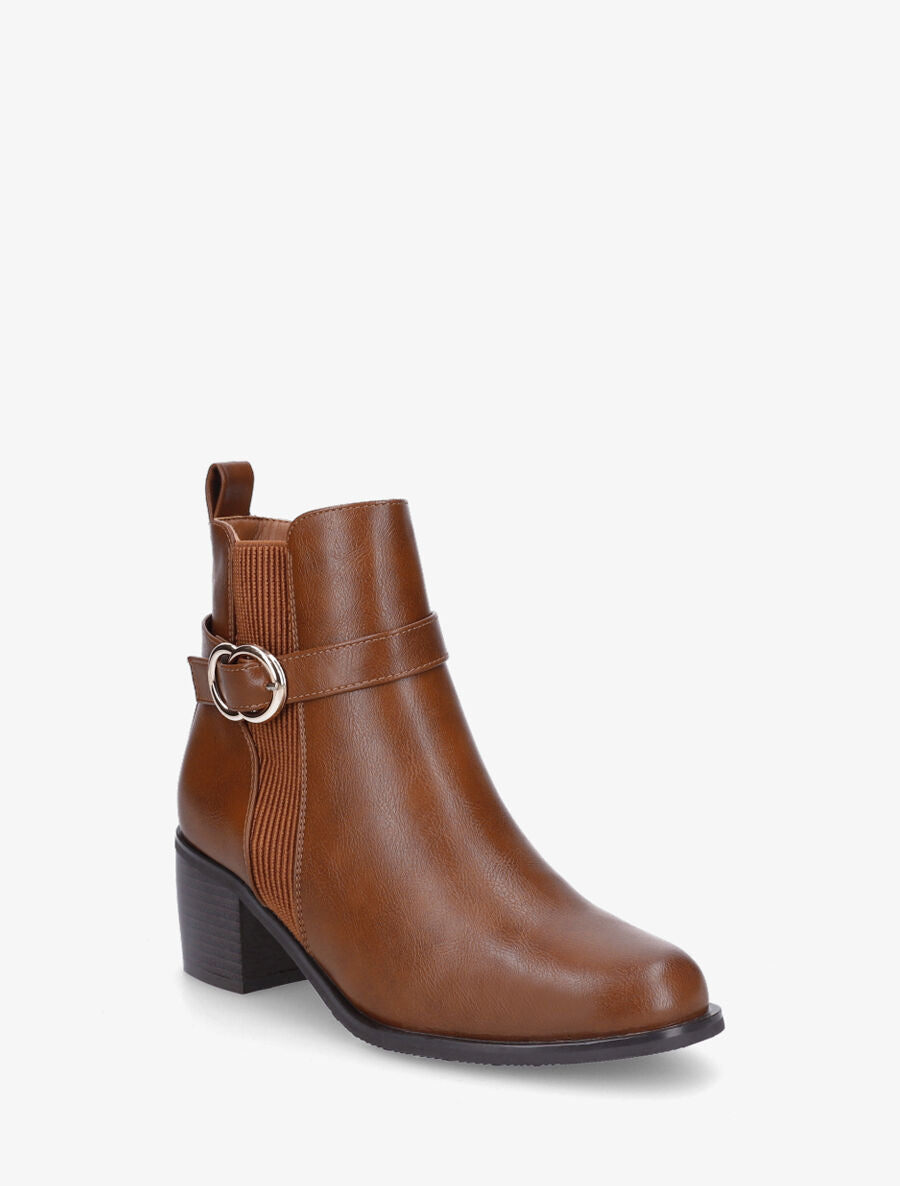 Bottines élastiquées en simili - Camel - 2