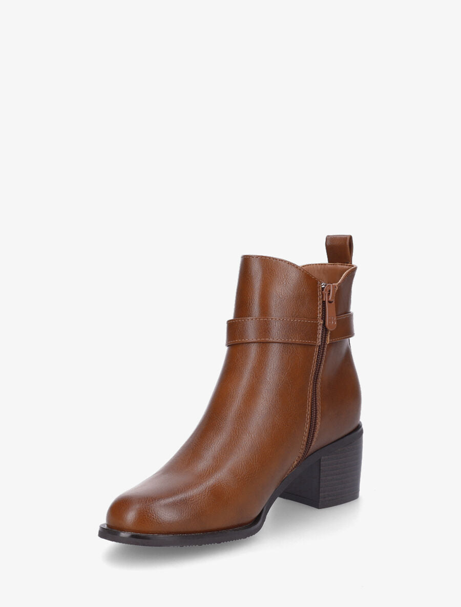 Bottines élastiquées en simili - Camel - 3