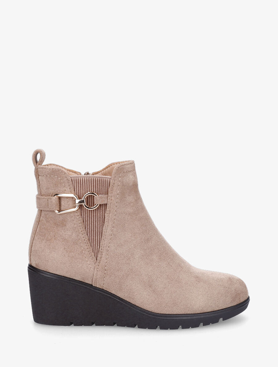 Bottines compensées en suédine - Taupe - 5