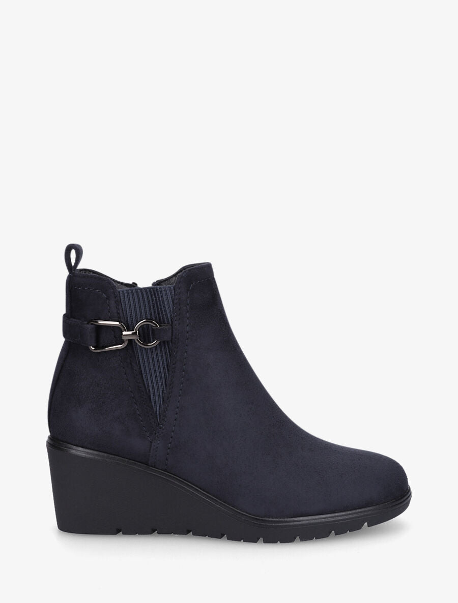 Bottines compensées en suédine - Marine - 5