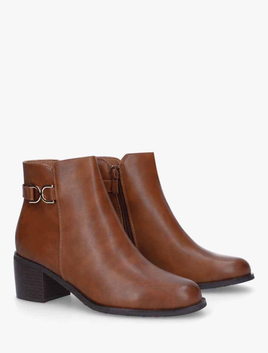 Bottines en simili à talon - Camel - 4