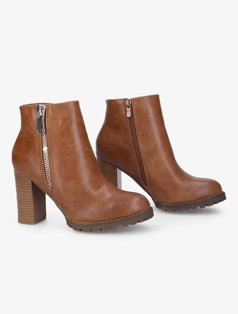 Bottines basiques à zip doré - Camel - 1