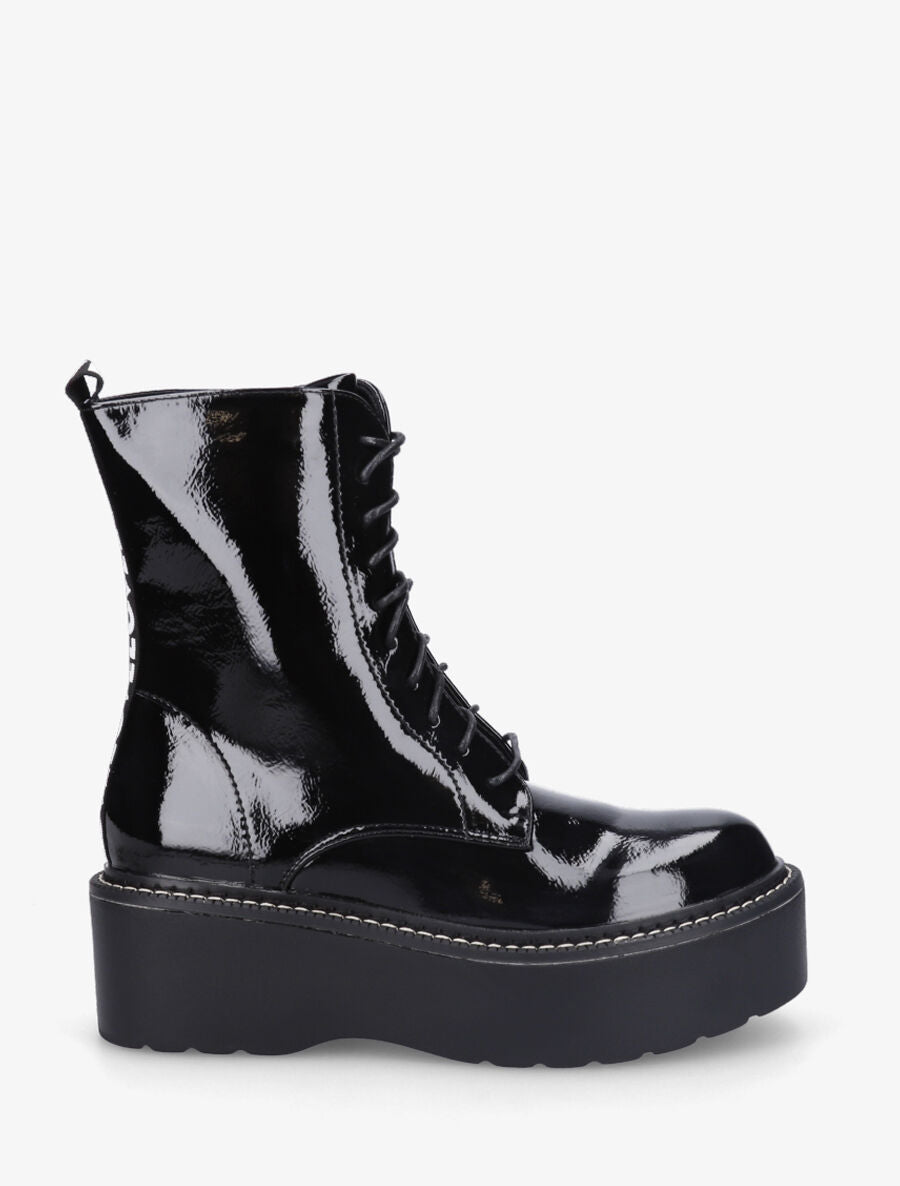 Bottines vernies à plateforme et inscription - Noir - 1