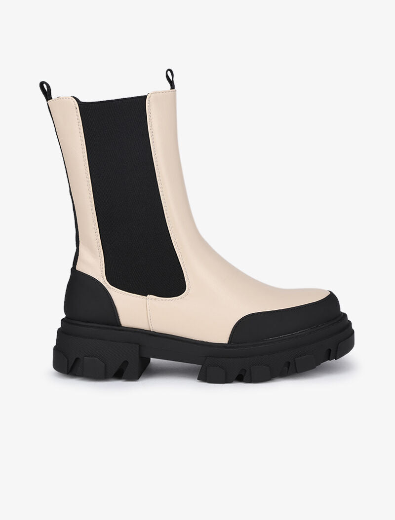 Boots montantes à semelles stylisées - Beige - 2