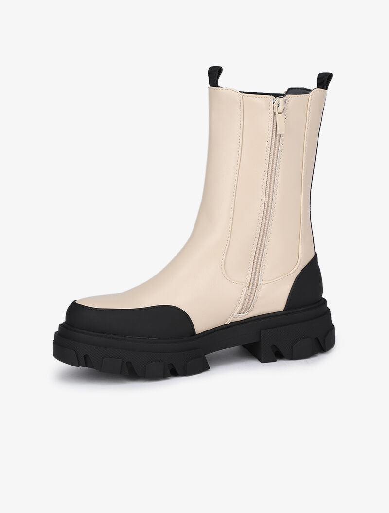 Boots montantes à semelles stylisées - Beige - 4