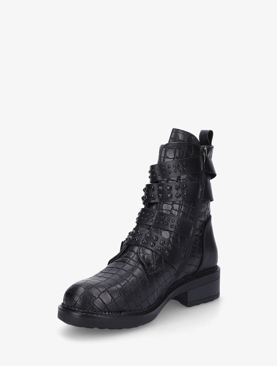 Bottines effet croco à multi sangles - Noir - 3