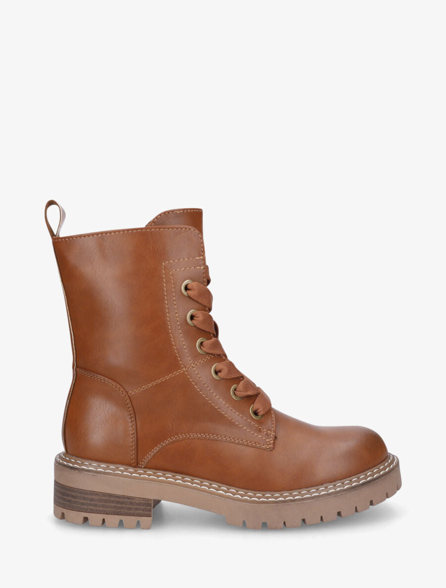Bottines en simili à lacets épais - Camel - 1