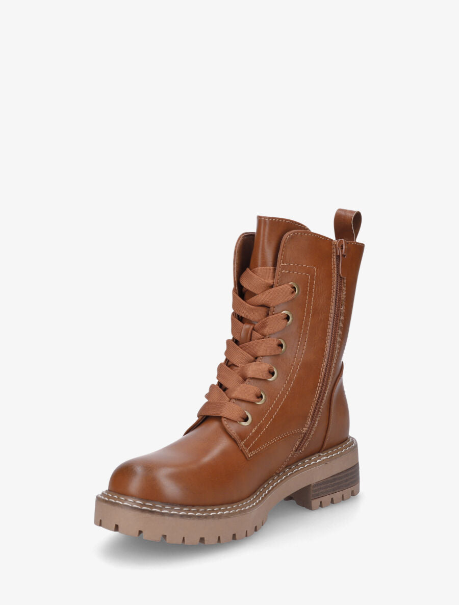 Bottines en simili à lacets épais - Camel - 3