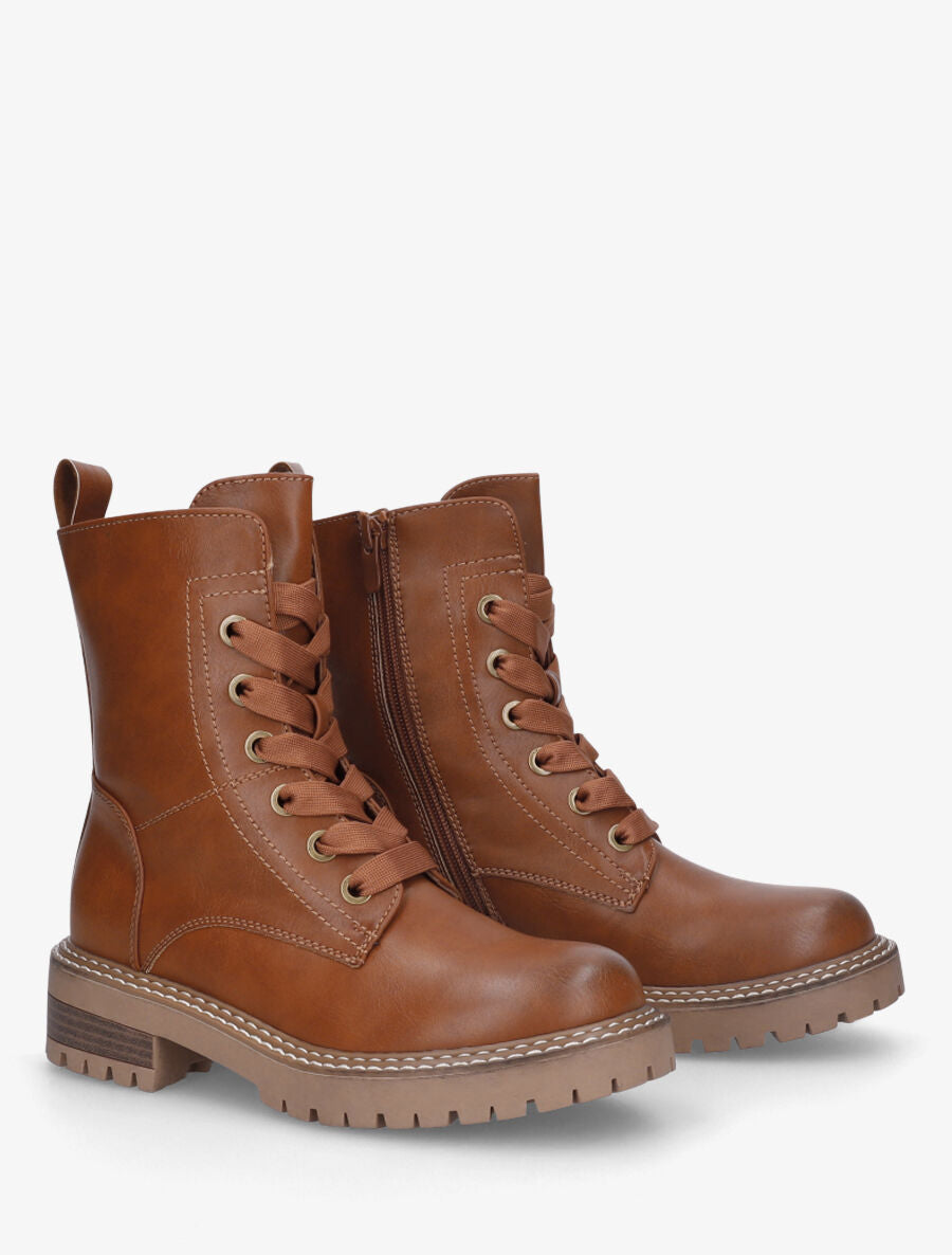 Bottines en simili à lacets épais - Camel - 4