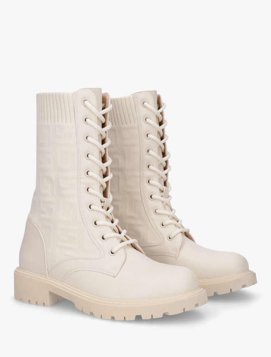 Bottines chaussettes à imprimé grec - Crème - 4
