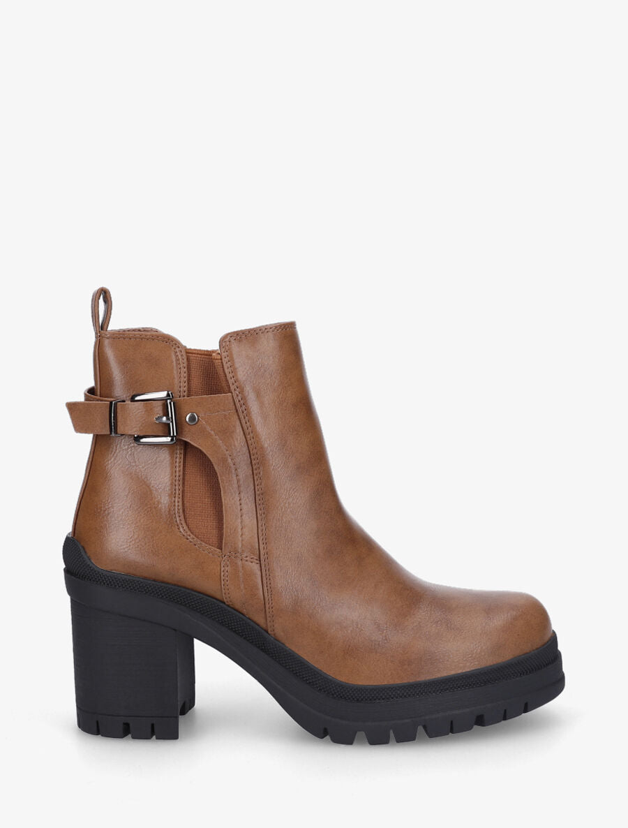 Bottines en simili à semelle et talon crantés - Camel - 5