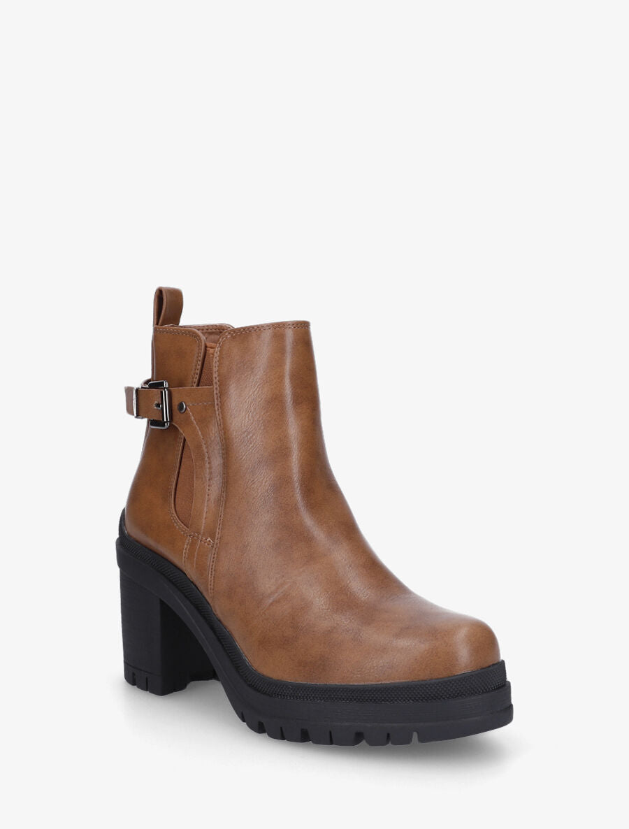 Bottines en simili à semelle et talon crantés - Camel - 2